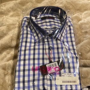 BRAND NEW NEVER WORN blue and white checkered button down shirt